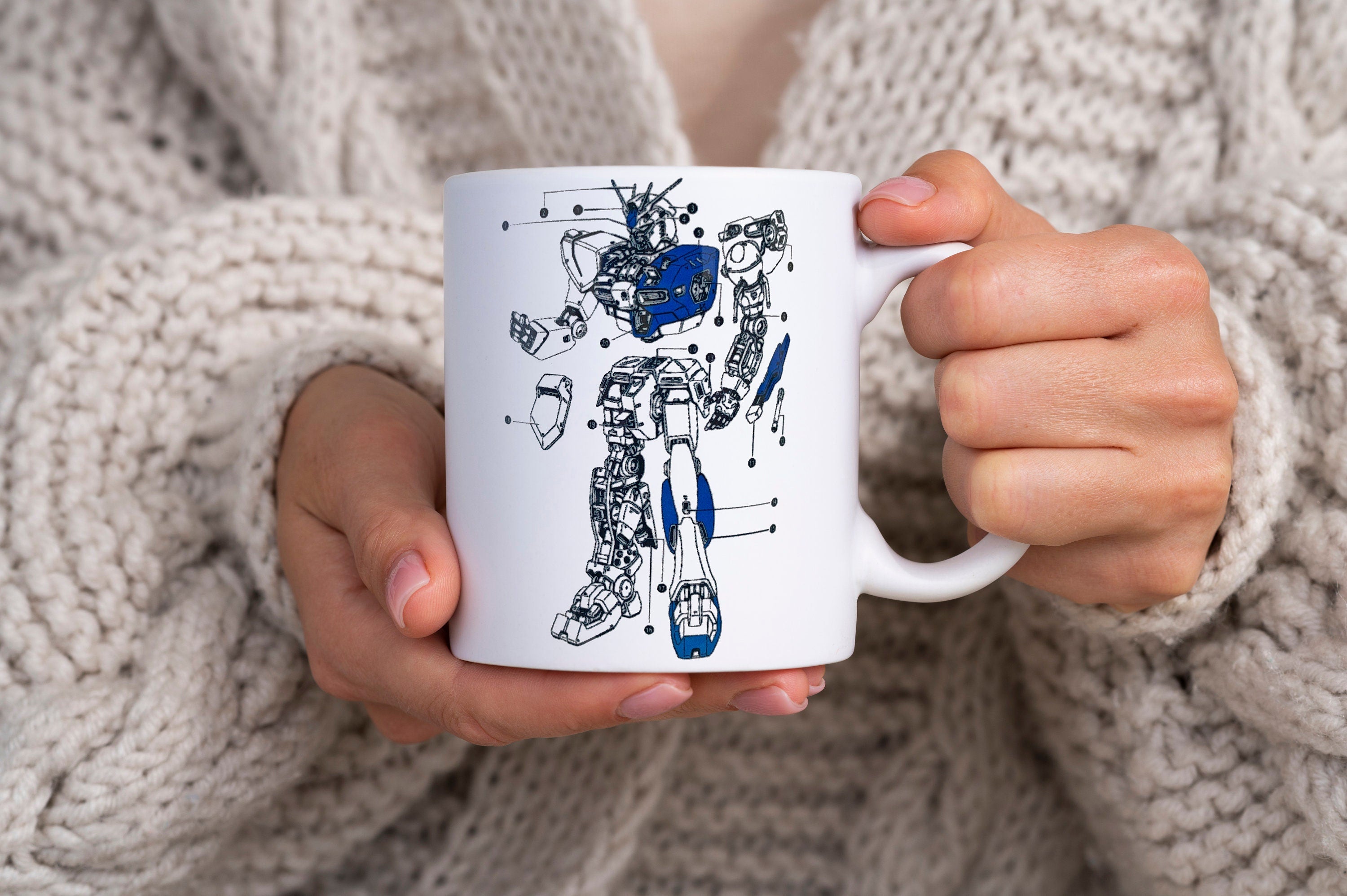 Gundam RX-93 Schematic Mug, Manga Art, Anime Lover Gift Idea, 11 Oz Ceramic  Coffee Mug
